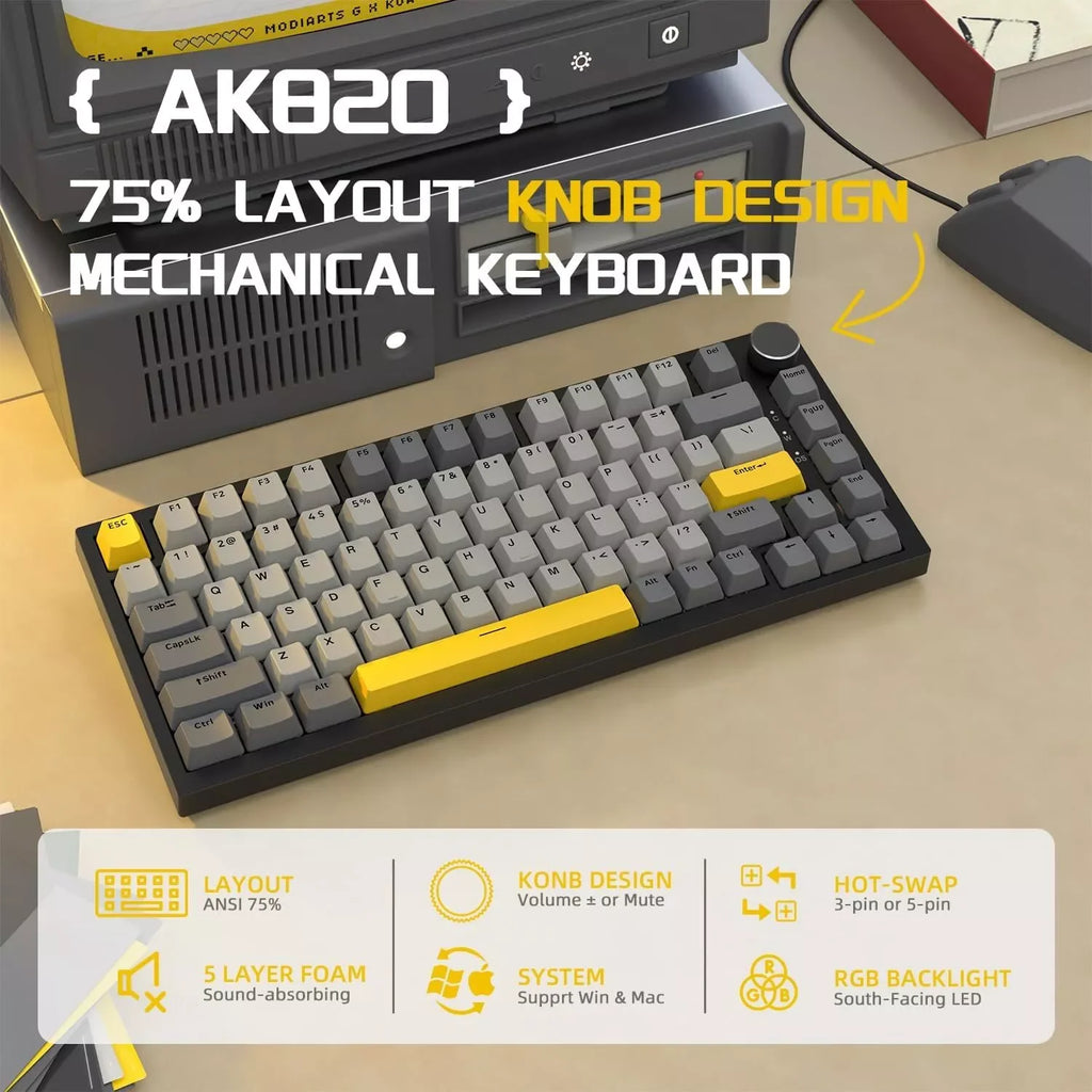 AJAZZ AK820 Wired Mechanical Gaming Keyboard – RGB, Hot-Swappable & 75% Layout