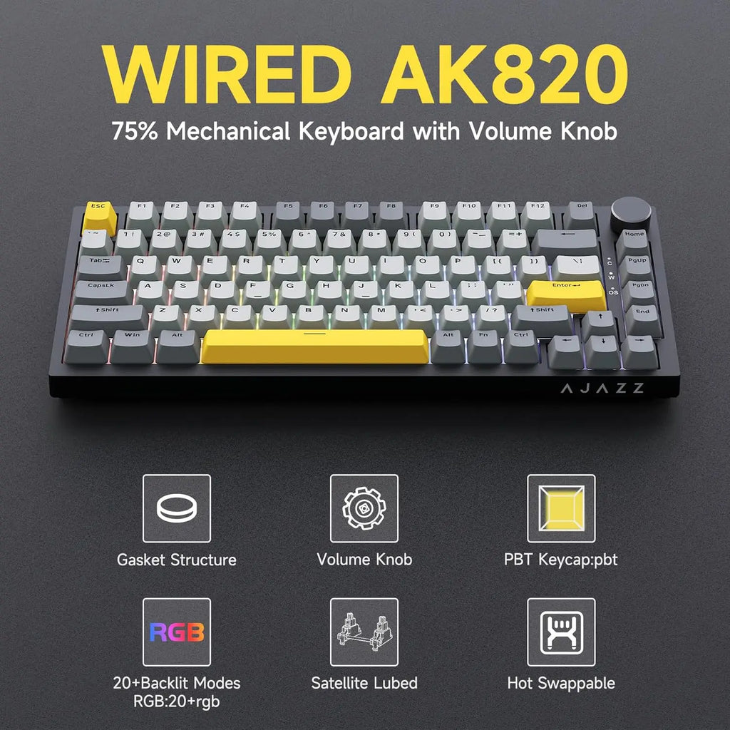 AJAZZ AK820 Wired Mechanical Gaming Keyboard – RGB, Hot-Swappable & 75% Layout