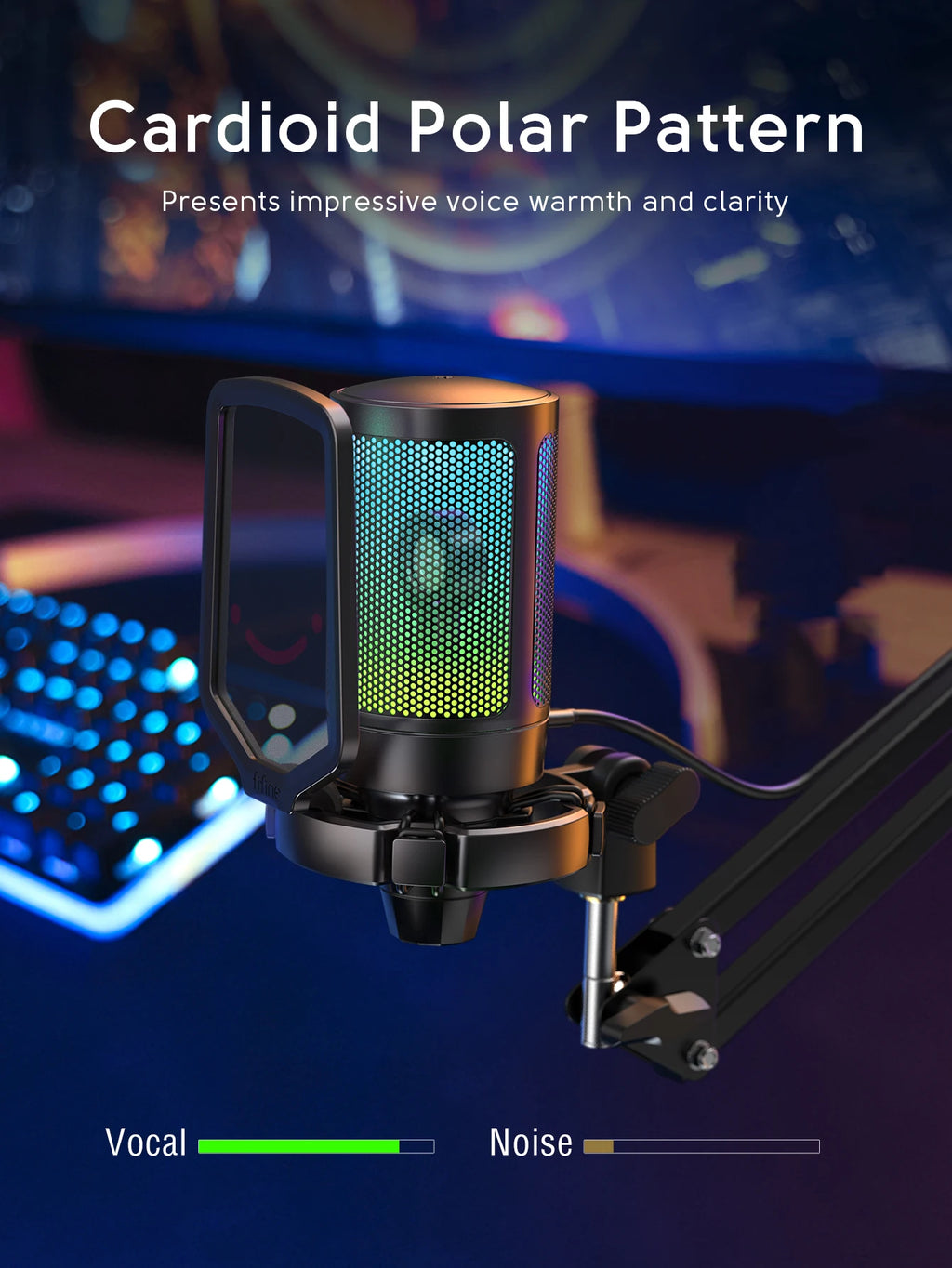 FIFINE A6T RGB USB Gaming Microphone Kit – Premium Condenser Microphone with Boom Arm | Touch Mute | Cardioid