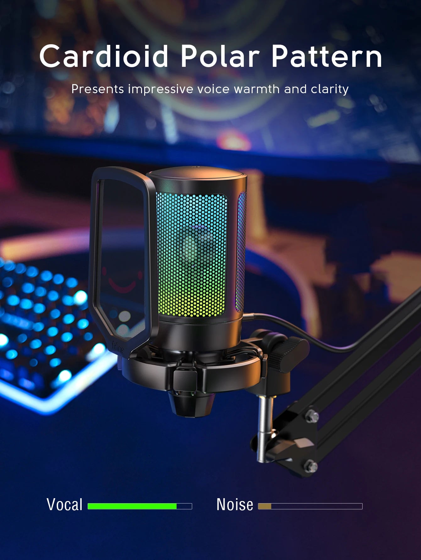 FIFINE A6T RGB USB Gaming Microphone Kit – Premium Condenser Microphone with Boom Arm | Touch Mute | Cardioid