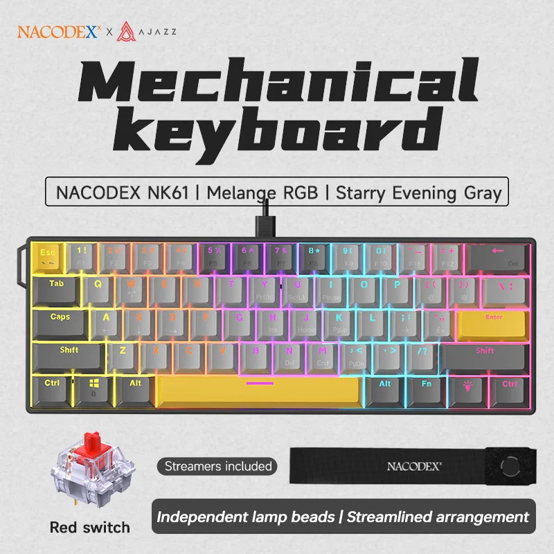 AJAZZ NK61 RGB Mechanical Gaming Keyboard – 61 Keys, Hot-Swappable