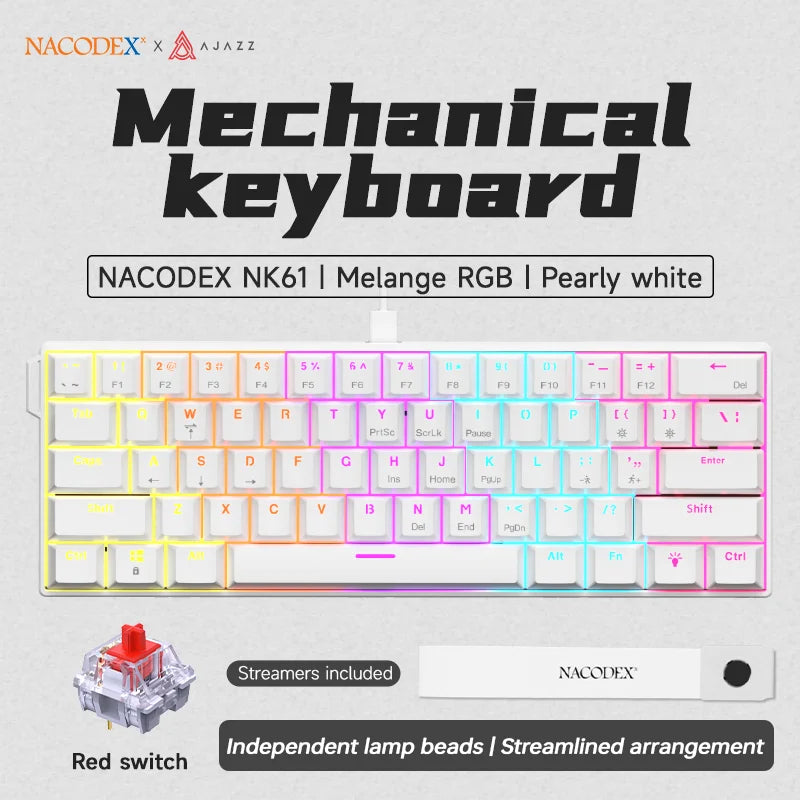 AJAZZ NK61 RGB Mechanical Gaming Keyboard – 61 Keys, Hot-Swappable