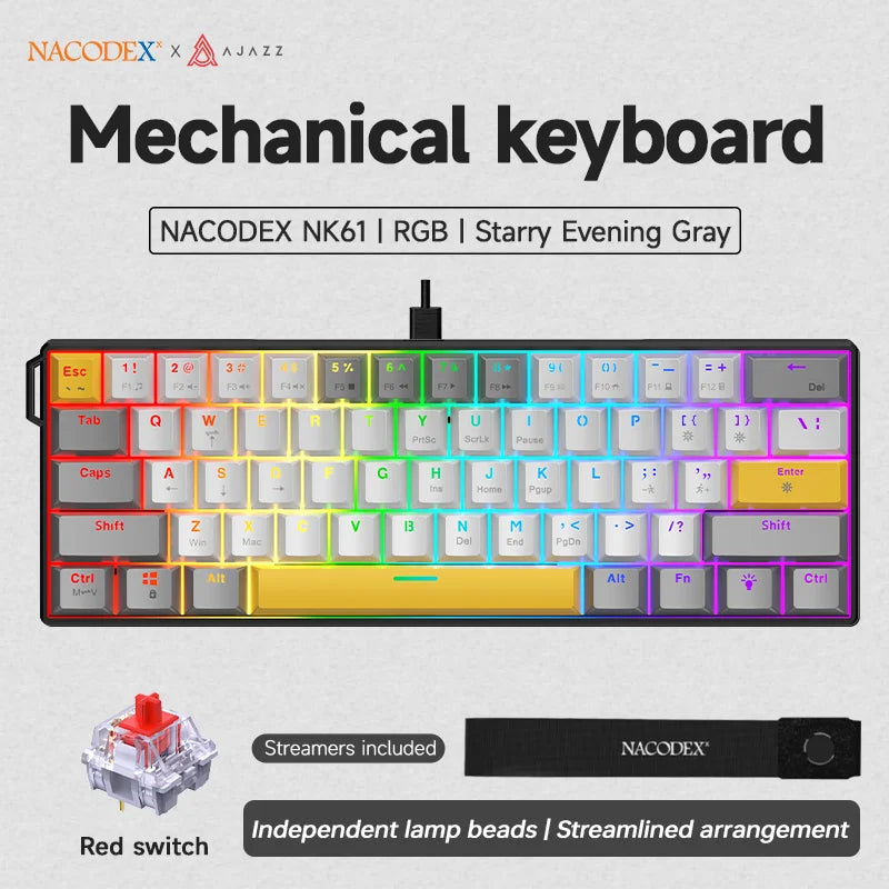 AJAZZ NK61 RGB Mechanical Gaming Keyboard – 61 Keys, Hot-Swappable