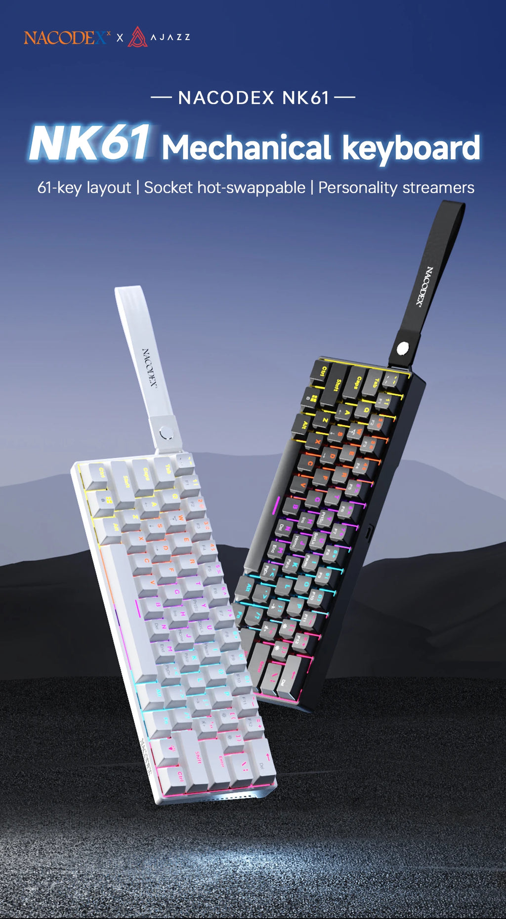AJAZZ NK61 RGB Mechanical Gaming Keyboard – 61 Keys, Hot-Swappable