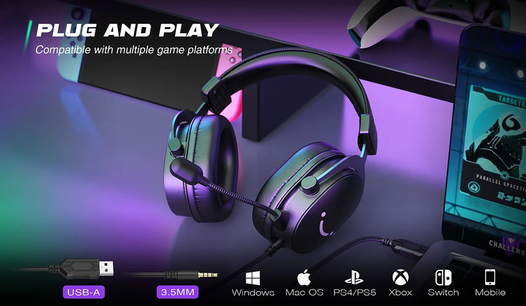 FIFINE H9 Wired Gaming Headset – 7.1 Surround Sound | USB & 3.5 mm | Volume & Mute Controls