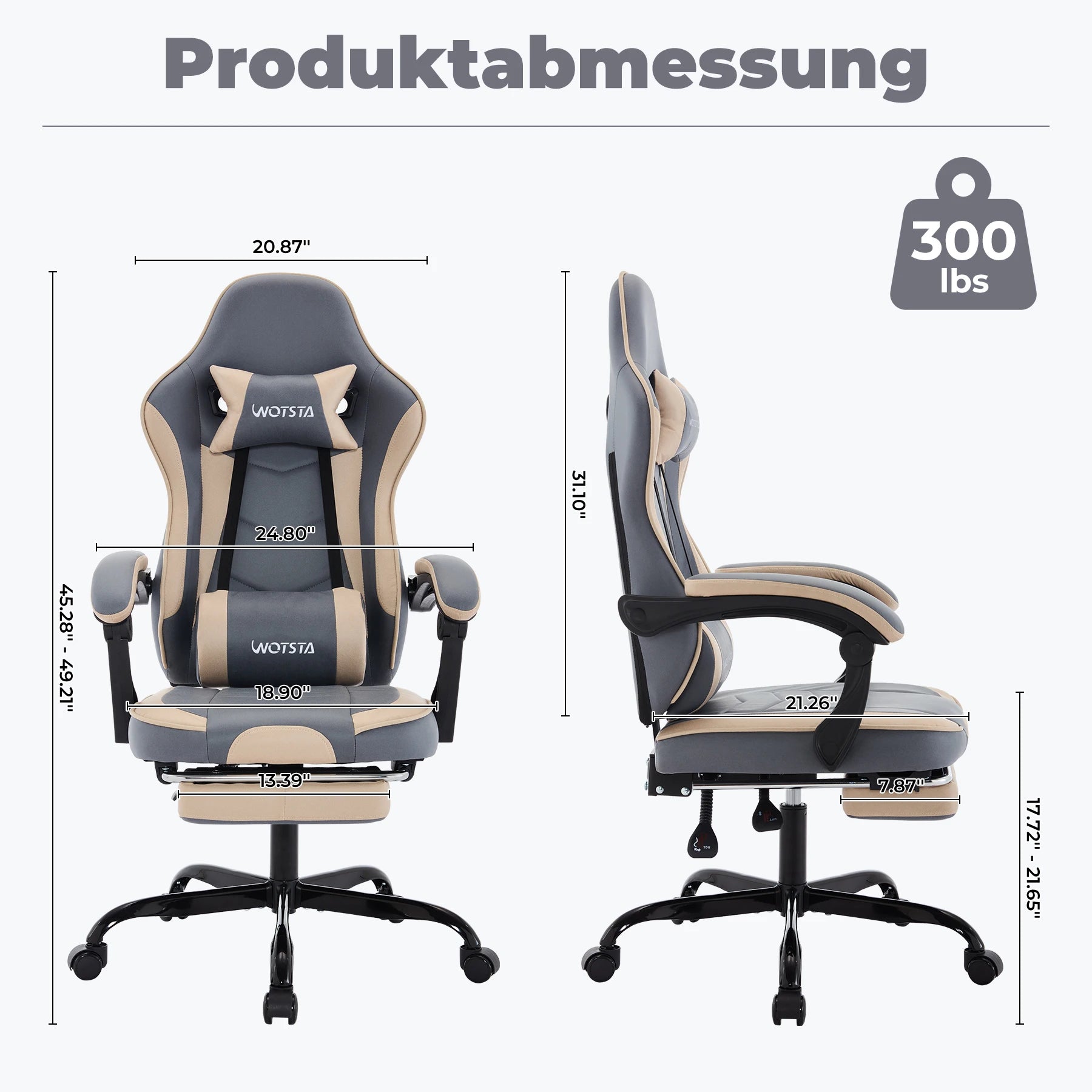 WOTSTA Ergonomisk Gamingstol med Fotstöd – Justerbar, Nack- & Ländryggsstöd