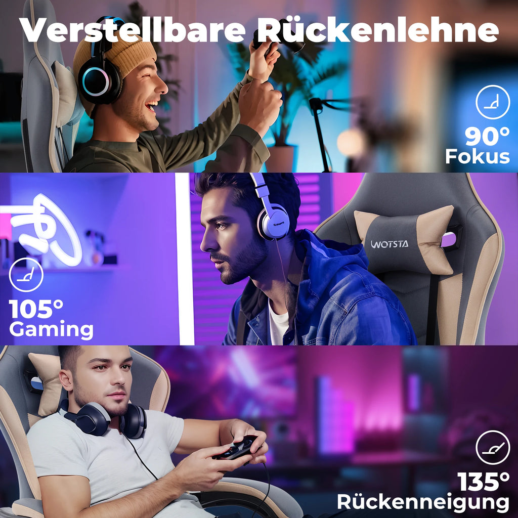 WOTSTA Ergonomisk Gamingstol med Fotstöd – Justerbar, Nack- & Ländryggsstöd