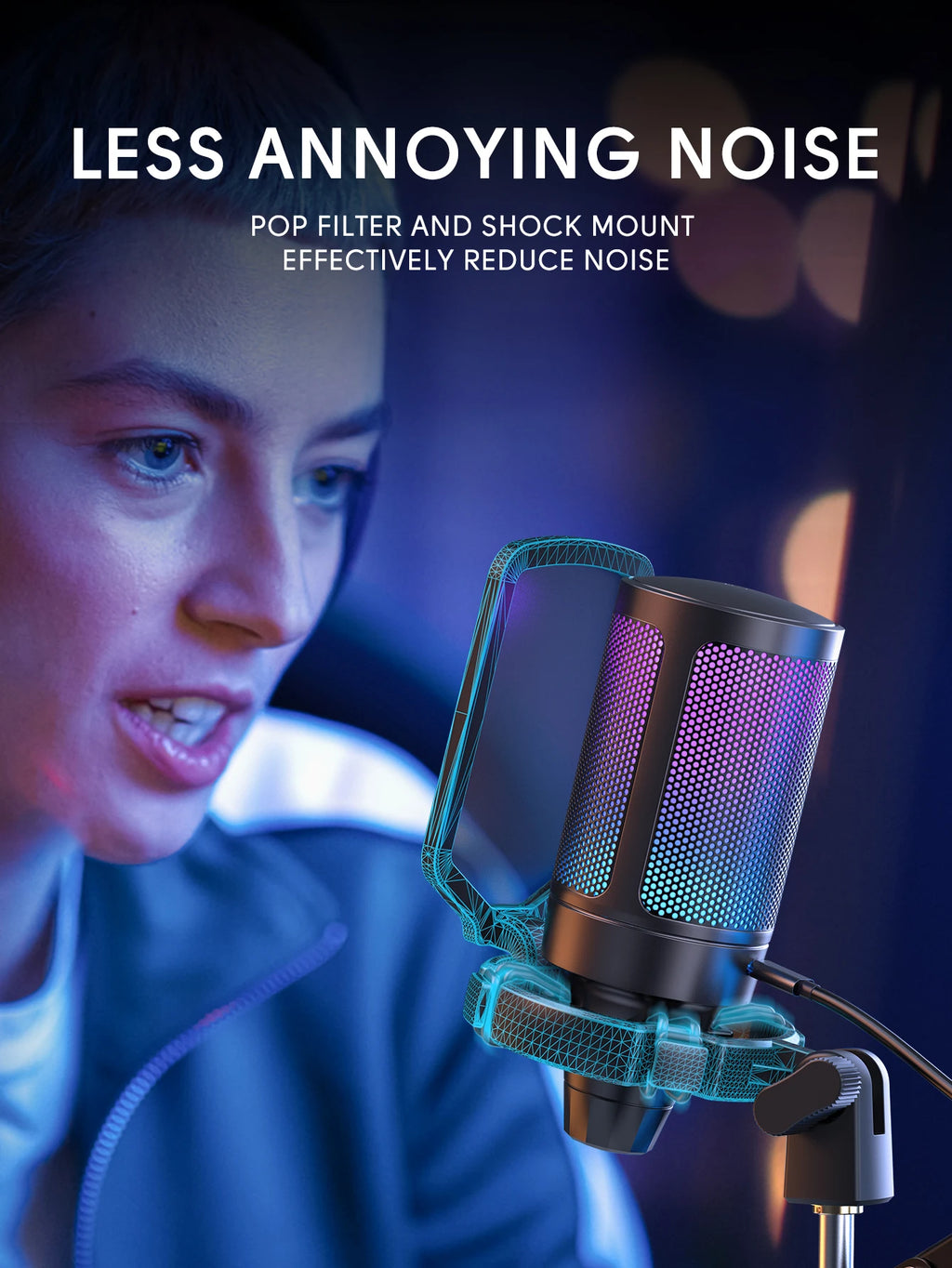 FIFINE A6T RGB USB Gaming Microphone Kit – Premium Condenser Microphone with Boom Arm | Touch Mute | Cardioid