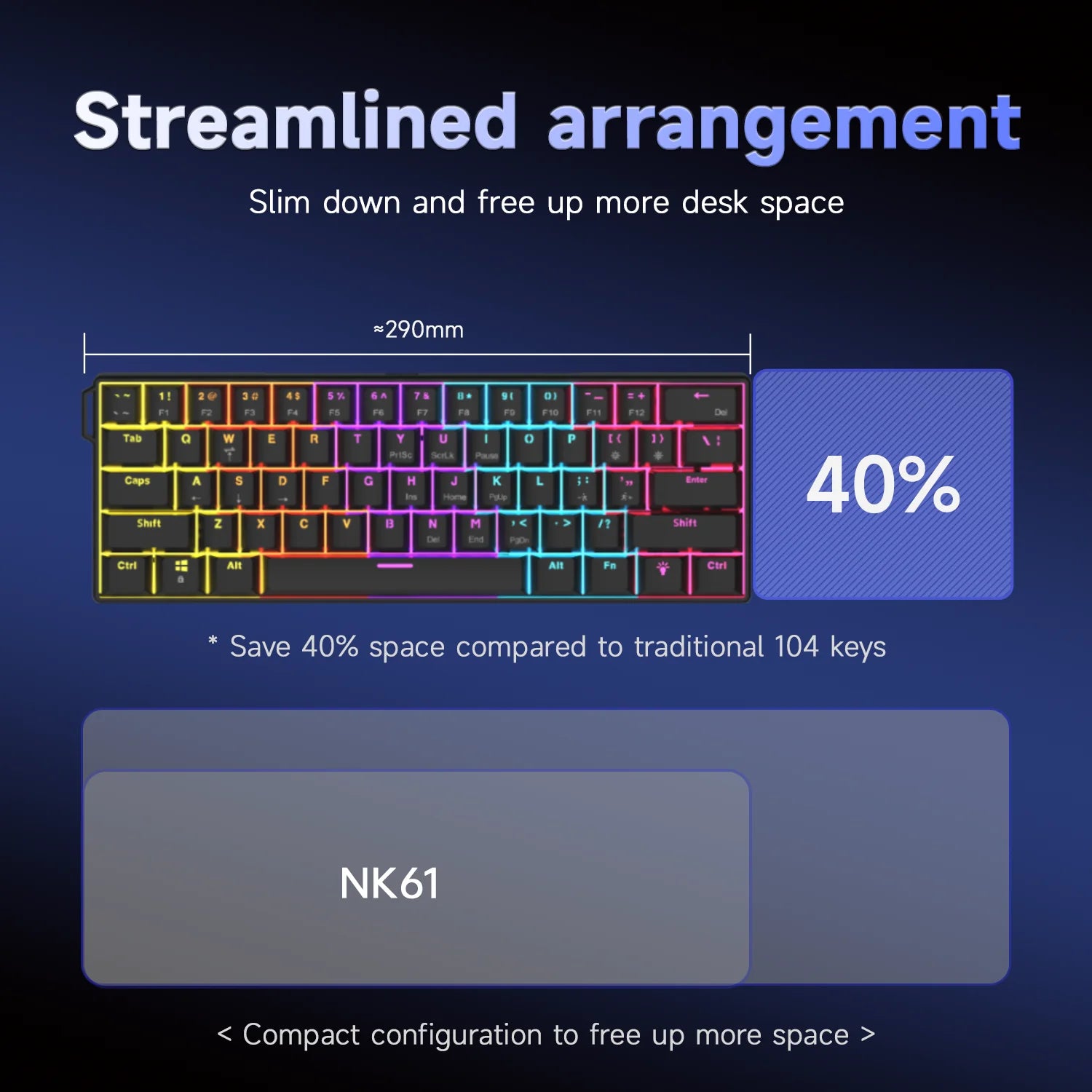 AJAZZ NK61 RGB Mechanical Gaming Keyboard – 61 Keys, Hot-Swappable