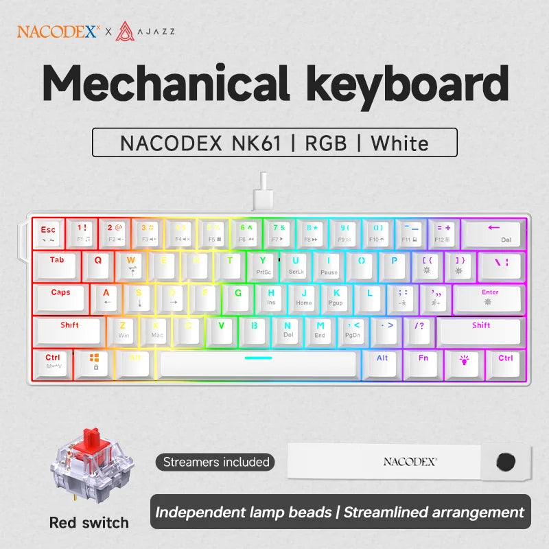 AJAZZ NK61 RGB Mechanical Gaming Keyboard – 61 Keys, Hot-Swappable