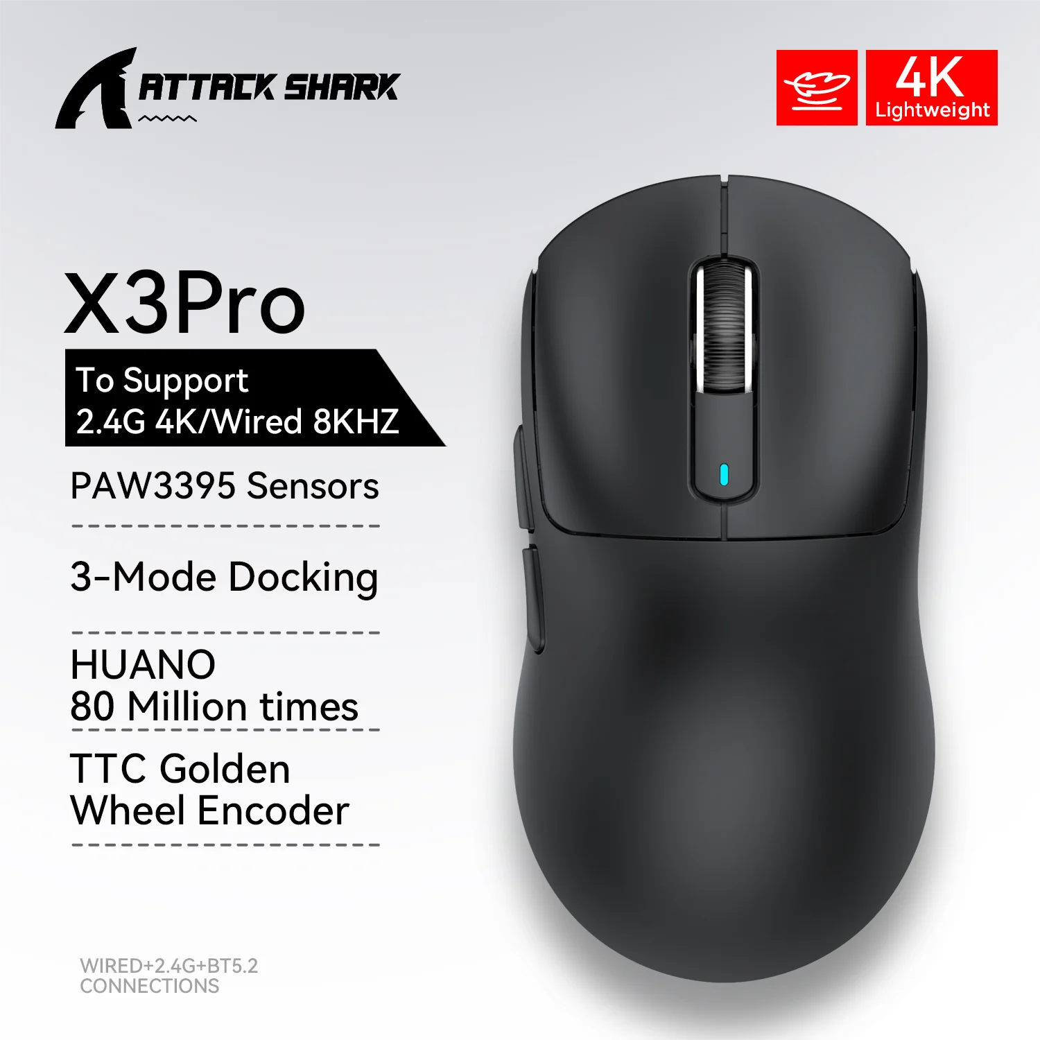 Attack Shark X3 Pro Wireless Gaming Mouse – 26,000 DPI | PAW3395 | Tri-Mode