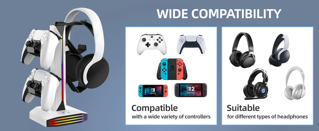 🎮 RGB Gaming Headset & Controller Stand with USB & USB-C Charging