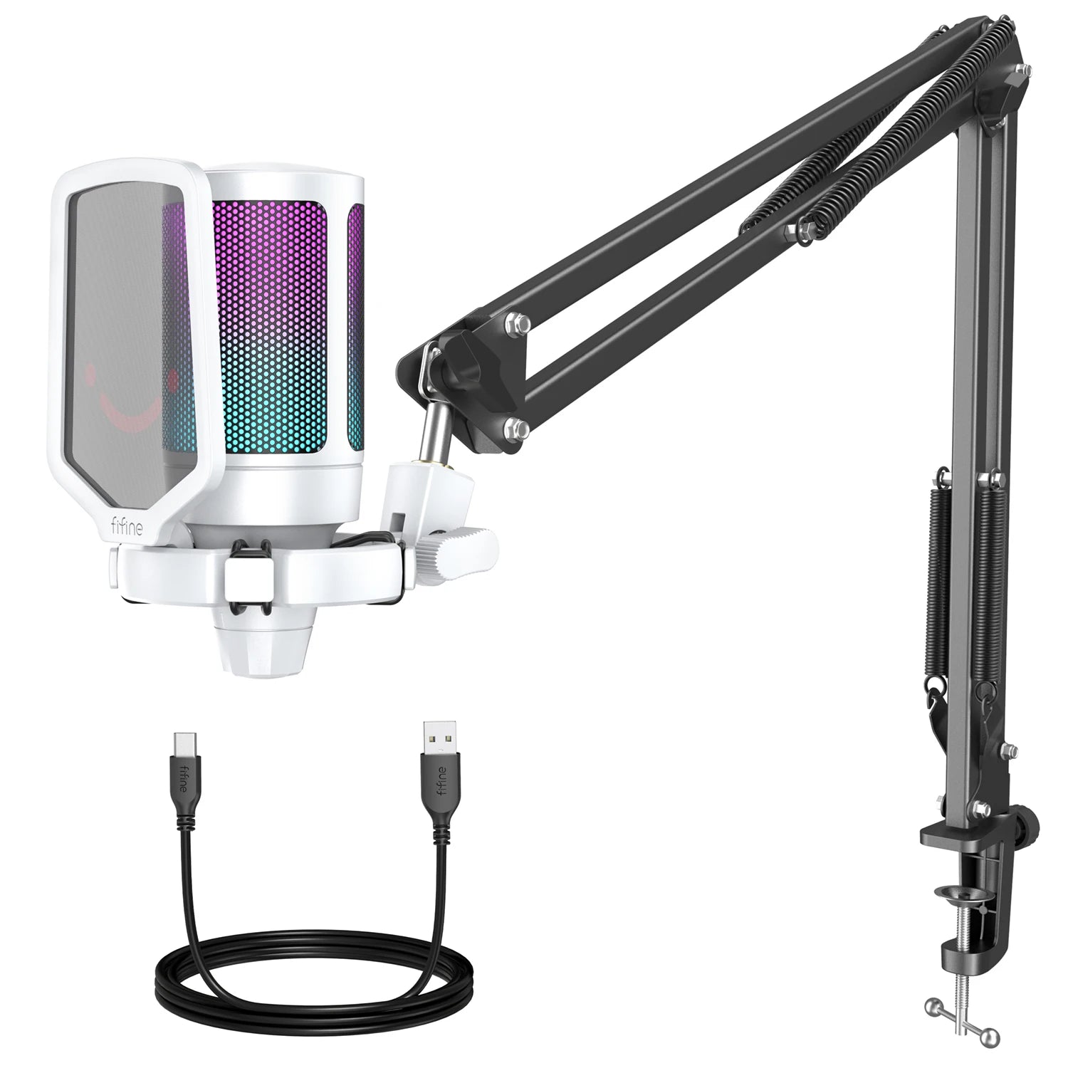 FIFINE A6T RGB USB Gaming Microphone Kit – Premium Condenser Microphone with Boom Arm | Touch Mute | Cardioid