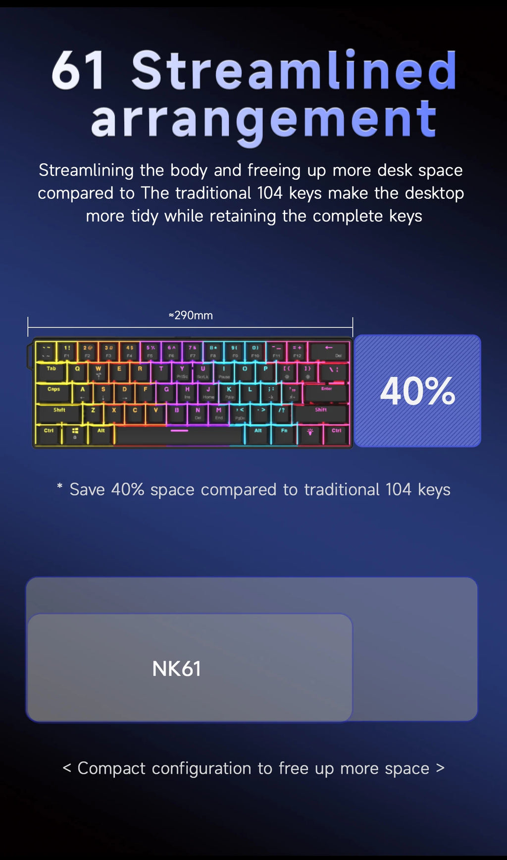 AJAZZ NK61 RGB Mechanical Gaming Keyboard – 61 Keys, Hot-Swappable