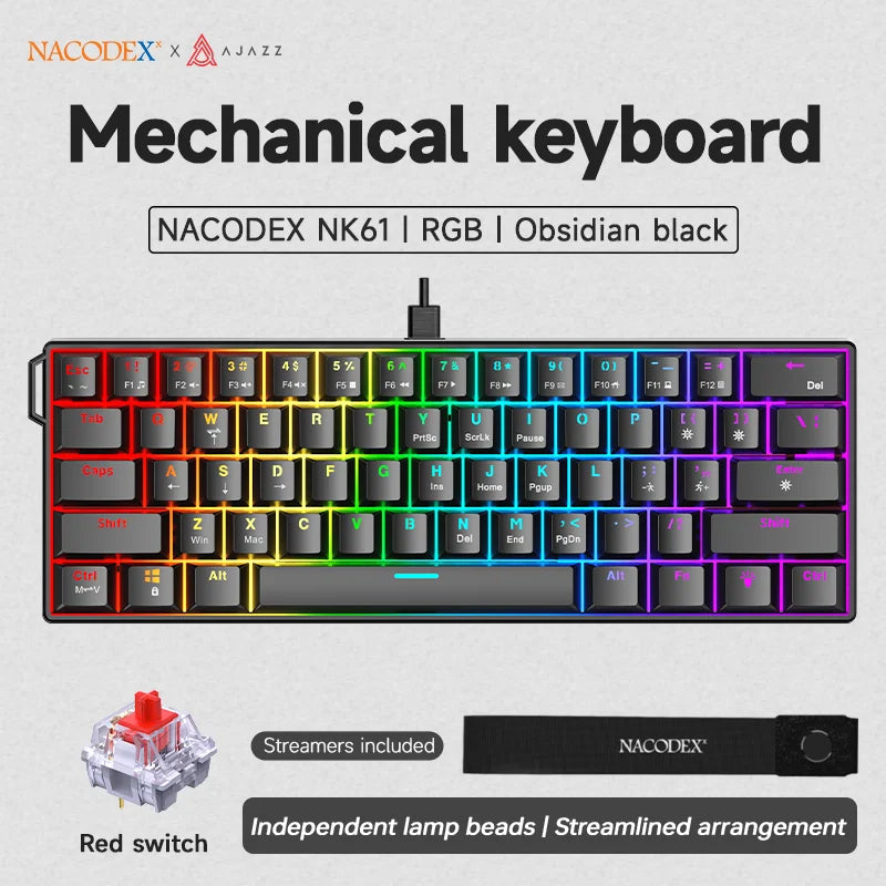 AJAZZ NK61 RGB Mechanical Gaming Keyboard – 61 Keys, Hot-Swappable