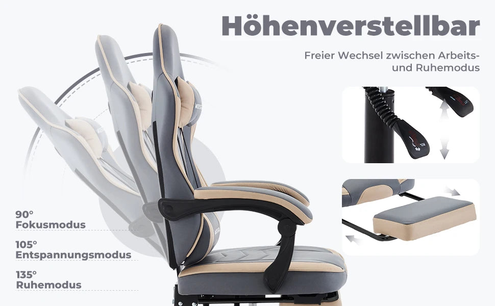 WOTSTA Ergonomisk Gamingstol med Fotstöd – Justerbar, Nack- & Ländryggsstöd