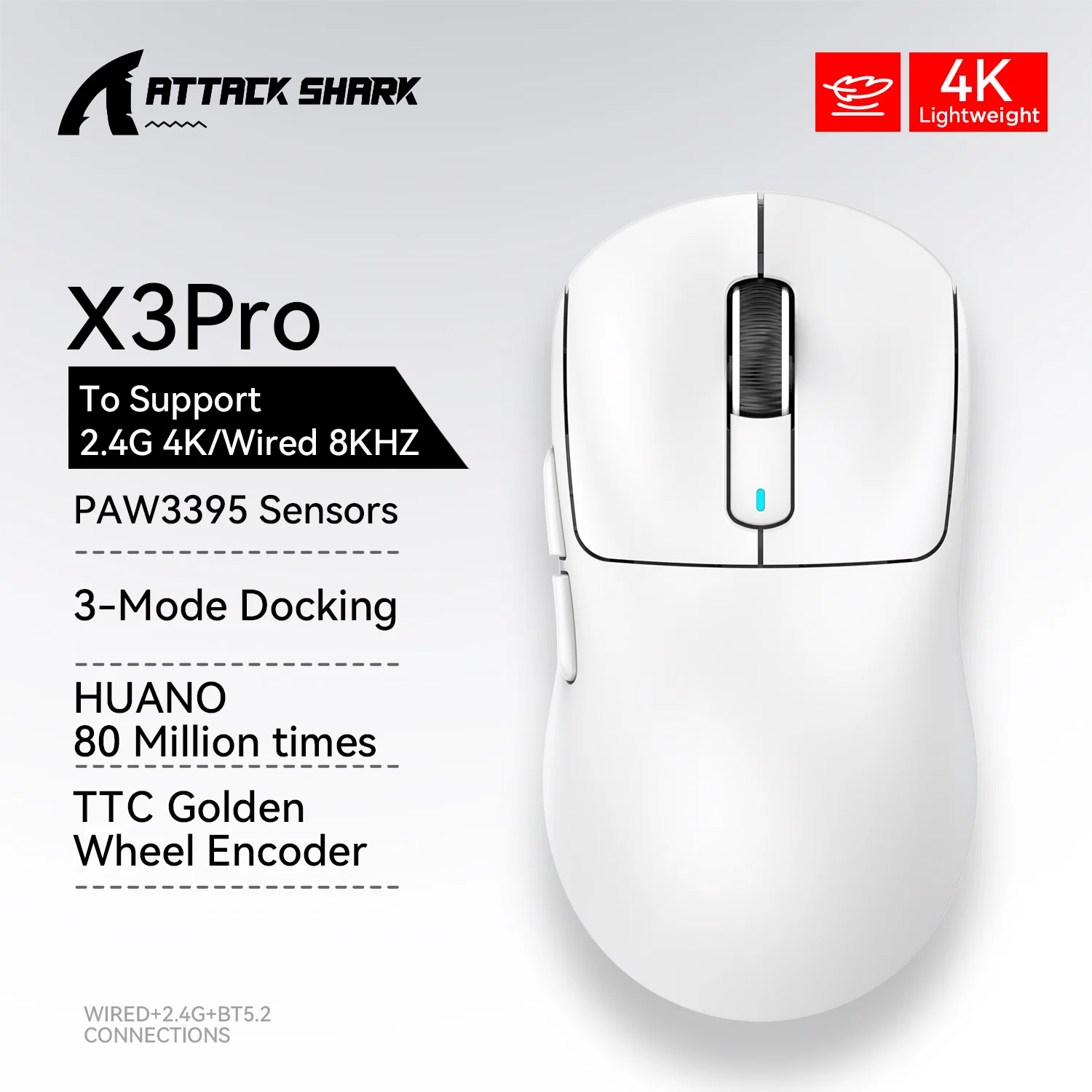 Attack Shark X3 Pro Wireless Gaming Mouse – 26,000 DPI | PAW3395 | Tri-Mode