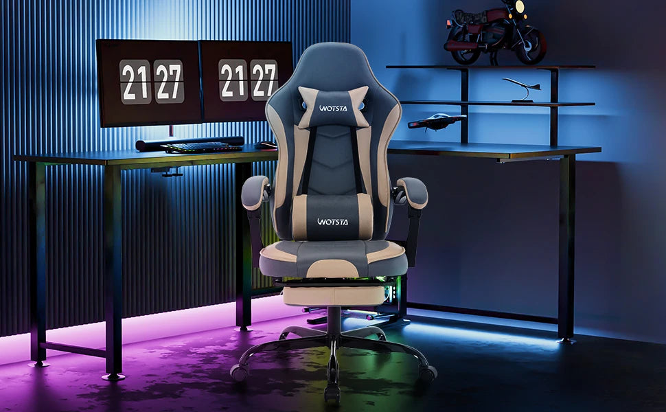 WOTSTA Ergonomisk Gamingstol med Fotstöd – Justerbar, Nack- & Ländryggsstöd