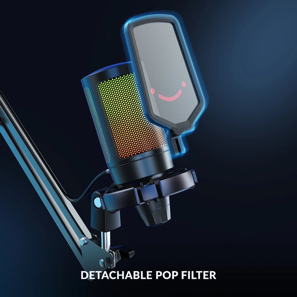 FIFINE A6T RGB USB Gaming Microphone Kit – Premium Condenser Microphone with Boom Arm | Touch Mute | Cardioid
