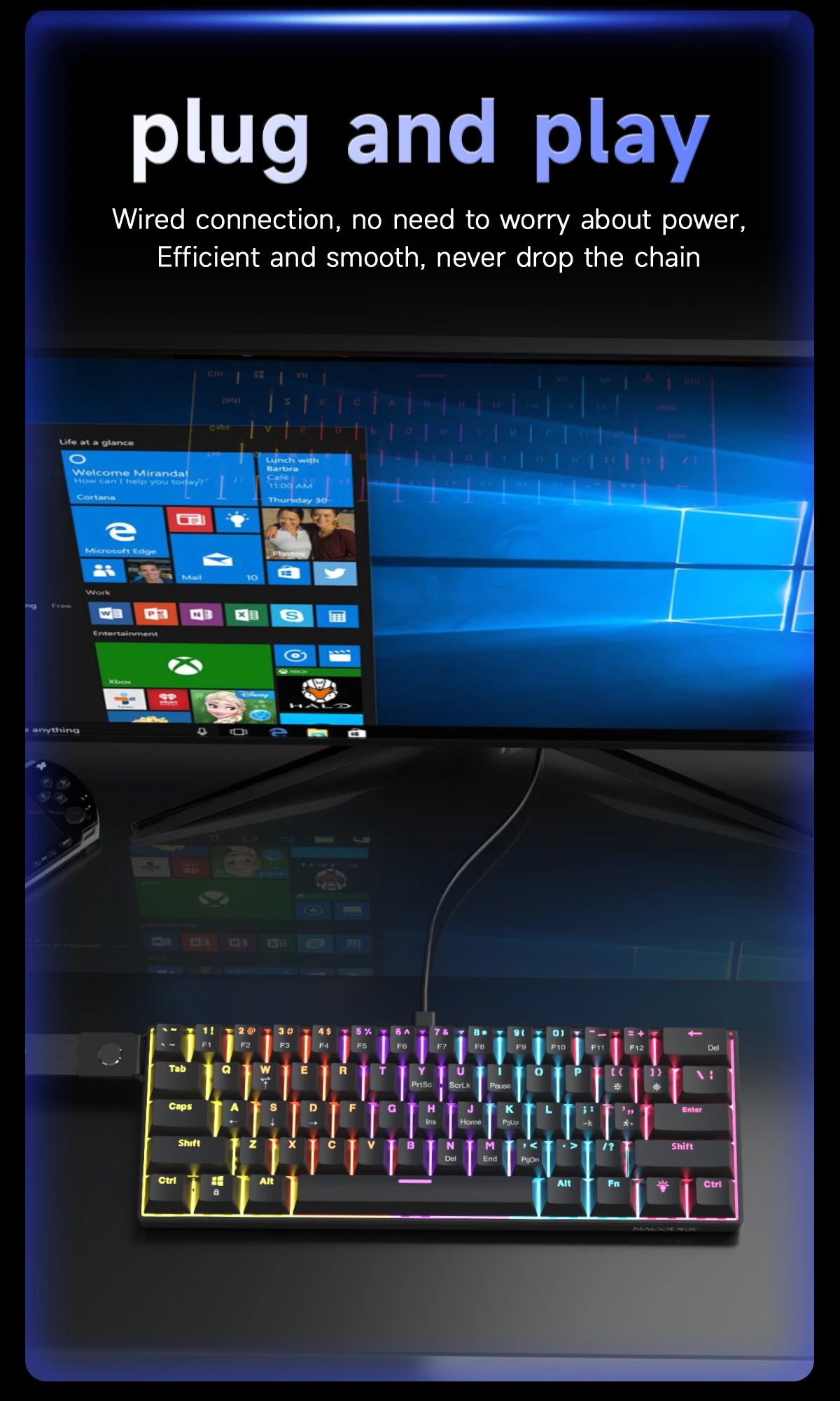 AJAZZ NK61 RGB Mechanical Gaming Keyboard – 61 Keys, Hot-Swappable