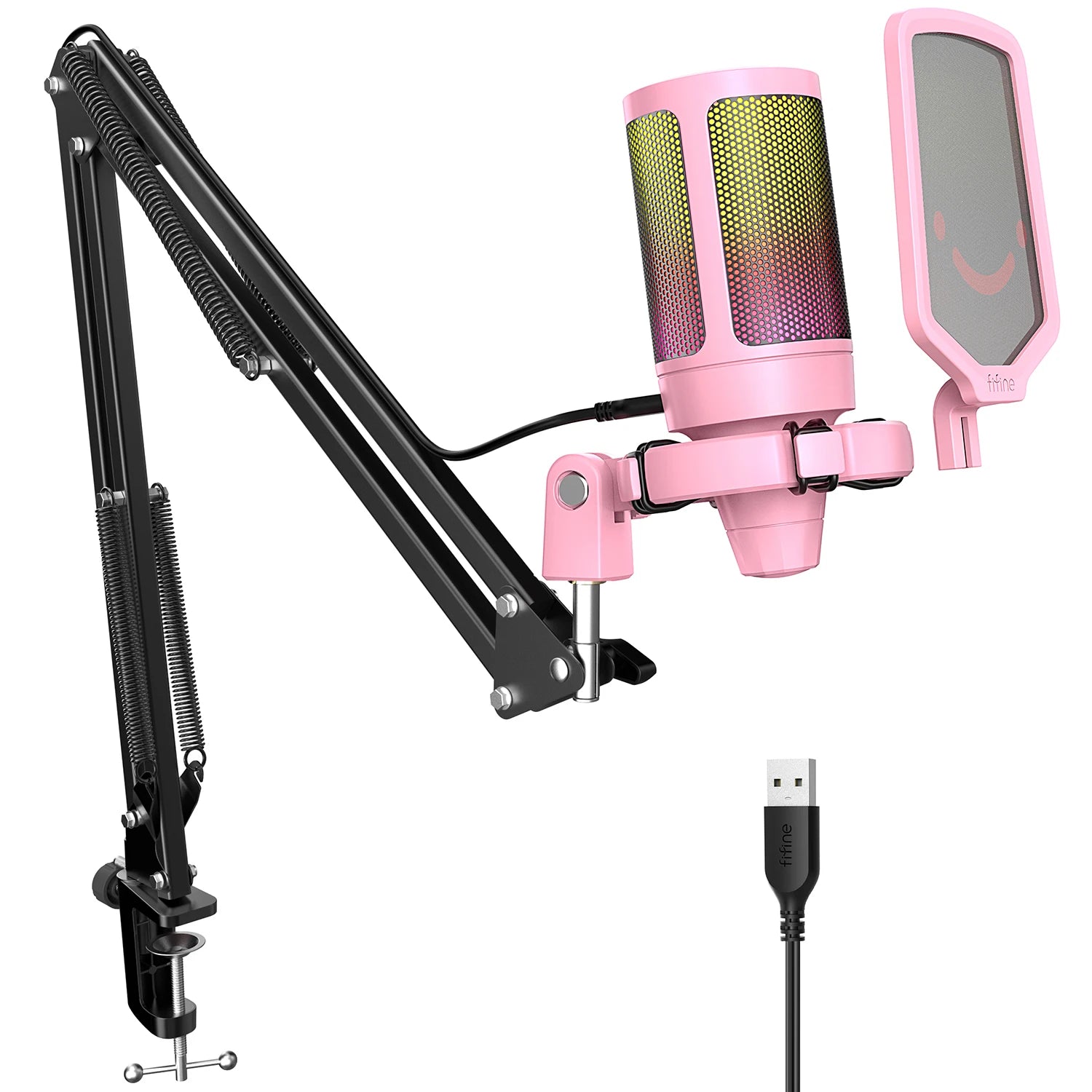 FIFINE A6T RGB USB Gaming Microphone Kit – Premium Condenser Microphone with Boom Arm | Touch Mute | Cardioid