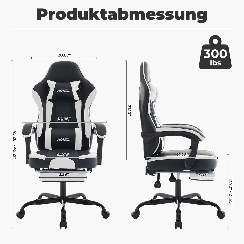 WOTSTA Ergonomisk Gamingstol med Fotstöd – Justerbar, Nack- & Ländryggsstöd