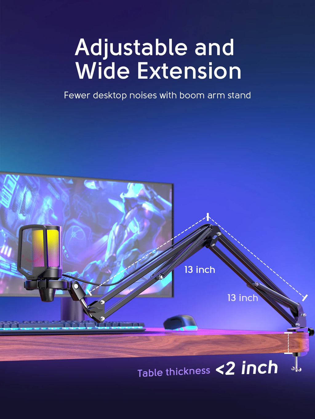 FIFINE A6T RGB USB Gaming Microphone Kit – Premium Condenser Microphone with Boom Arm | Touch Mute | Cardioid