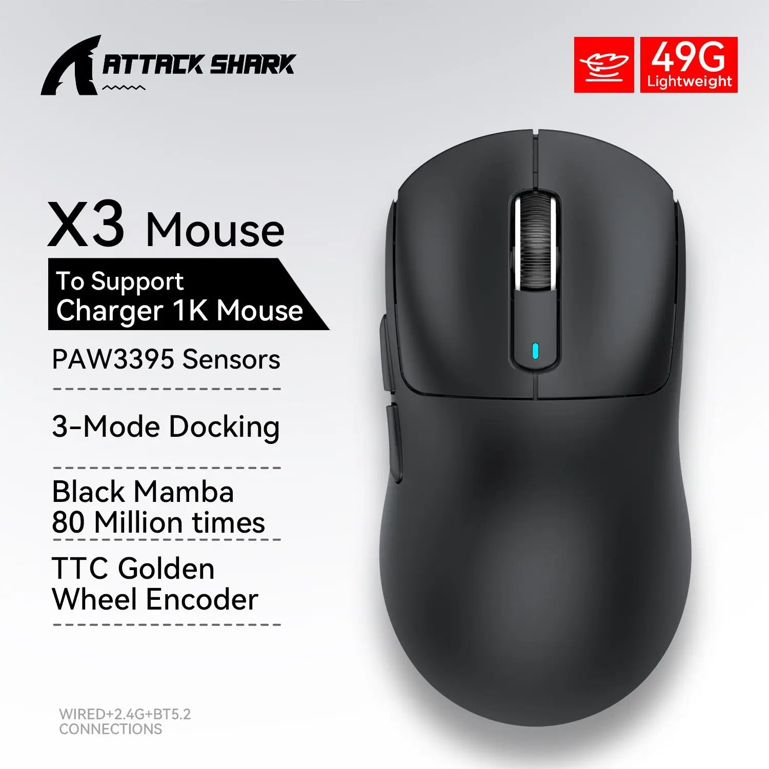 Attack Shark X3 Pro Wireless Gaming Mouse – 26,000 DPI | PAW3395 | Tri-Mode