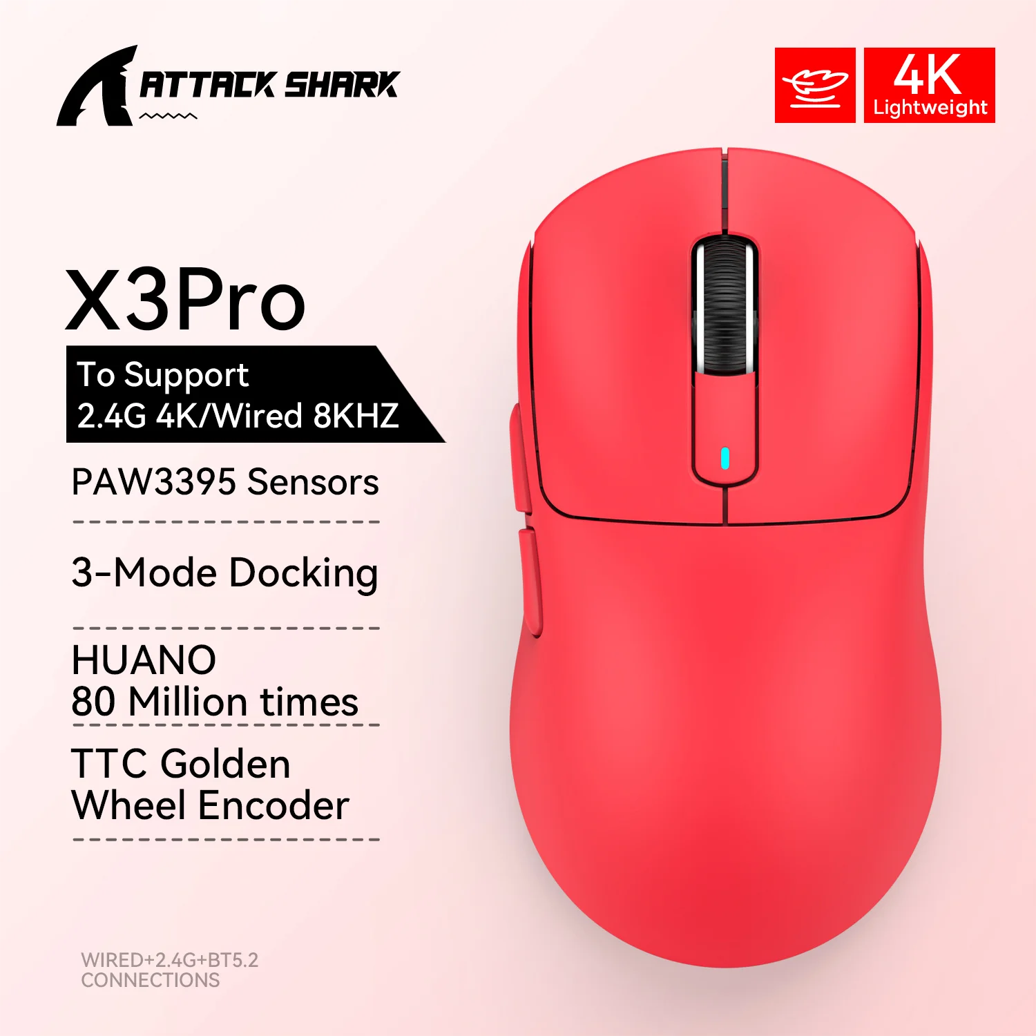Attack Shark X3 Pro Wireless Gaming Mouse – 26,000 DPI | PAW3395 | Tri-Mode