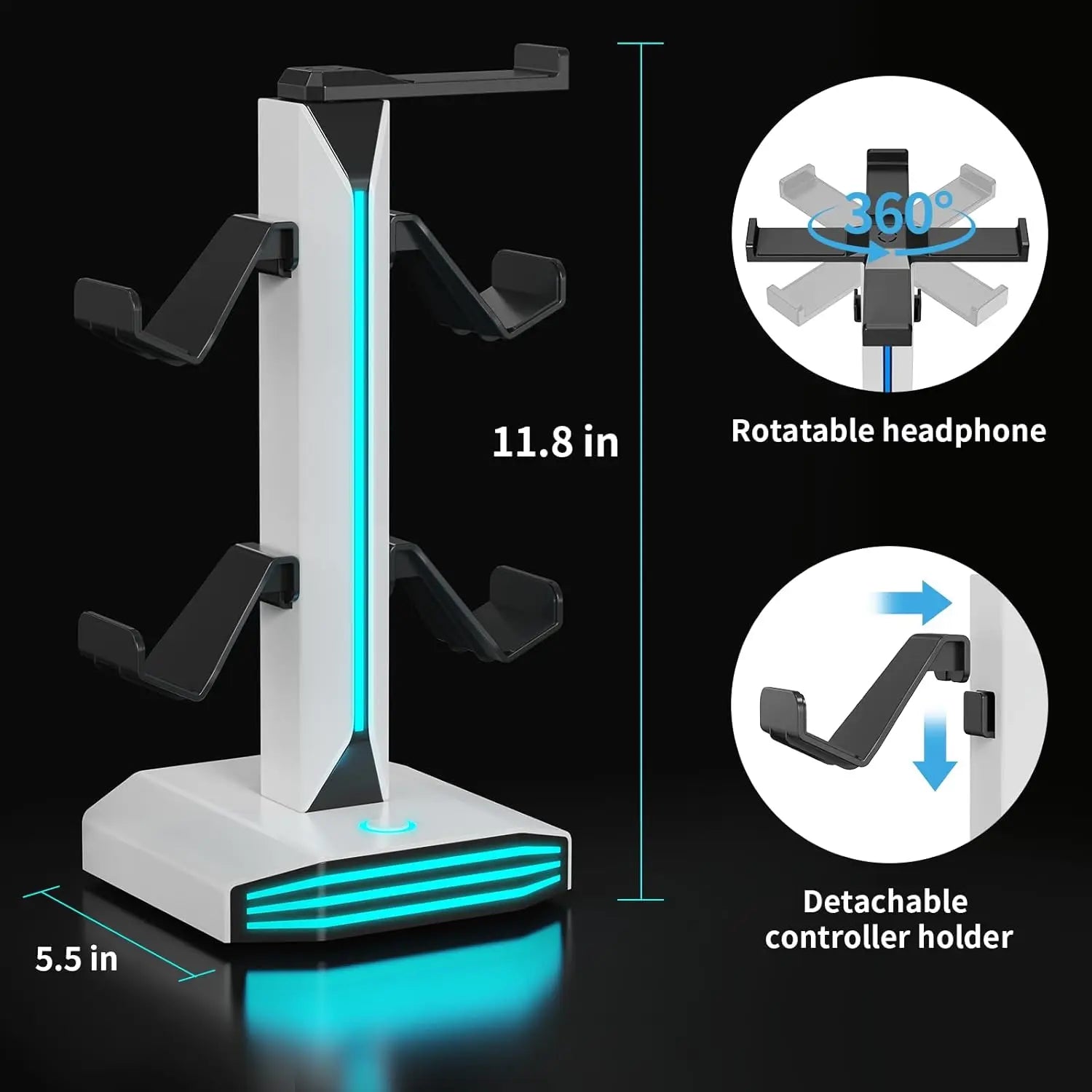 🎮 RGB Gaming Headset & Controller Stand with USB & USB-C Charging
