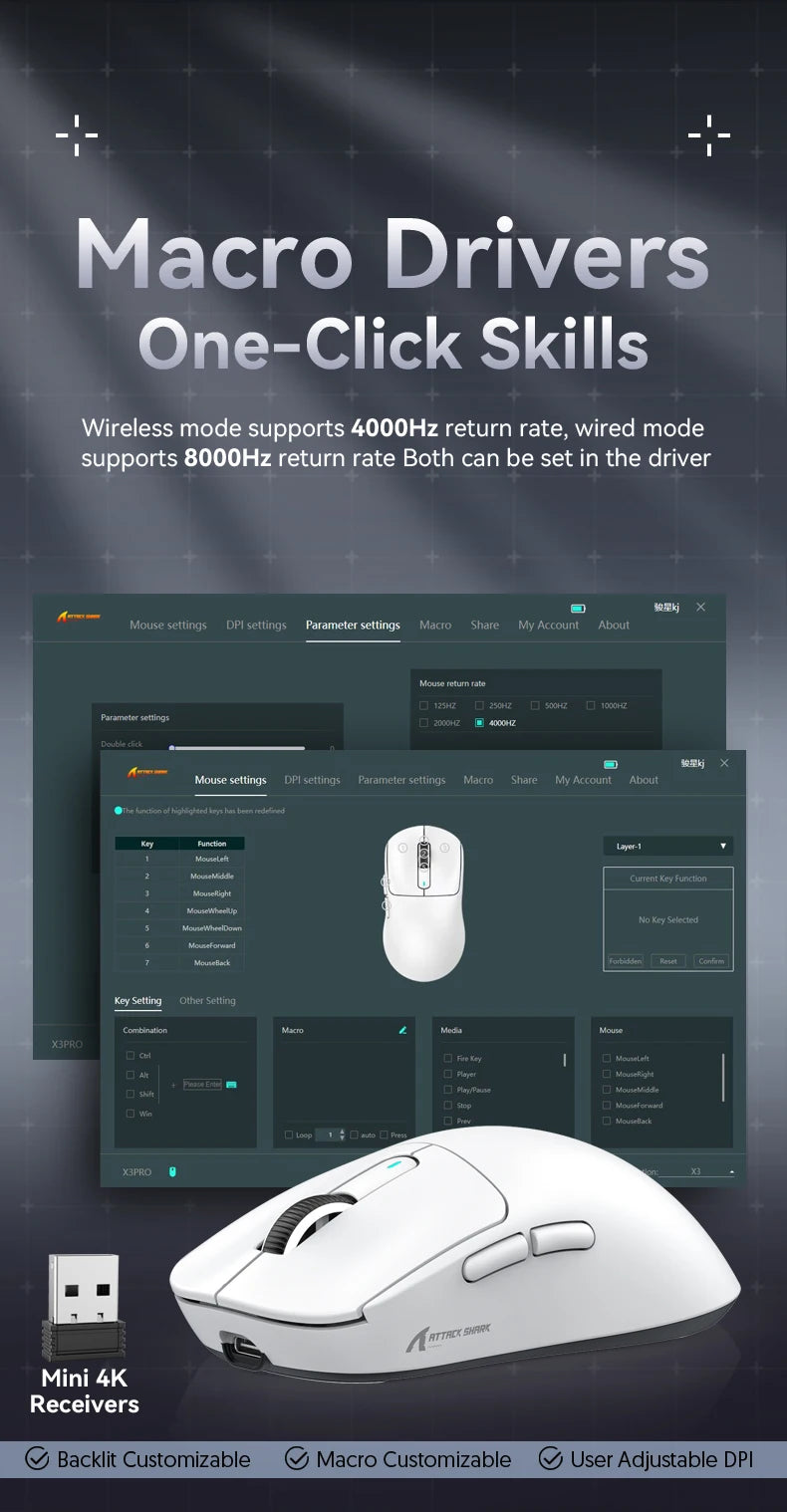 Attack Shark X3 Pro Wireless Gaming Mouse – 26,000 DPI | PAW3395 | Tri-Mode