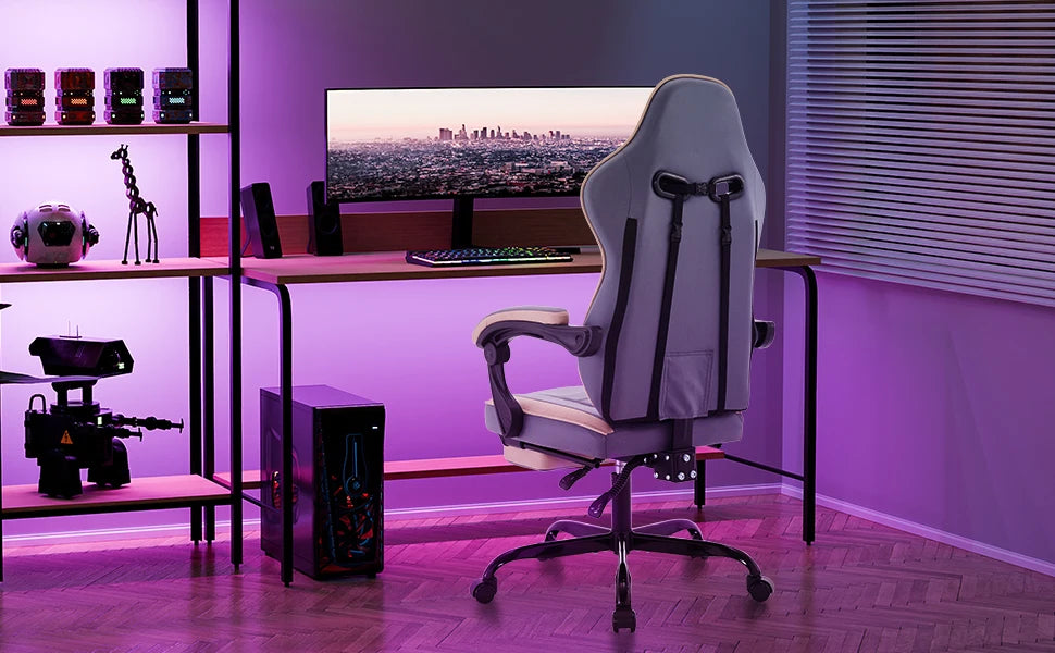 WOTSTA Ergonomisk Gamingstol med Fotstöd – Justerbar, Nack- & Ländryggsstöd