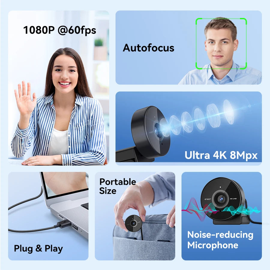 EMEET 4K Autofokus Webbkamera – 1080p 60 FPS