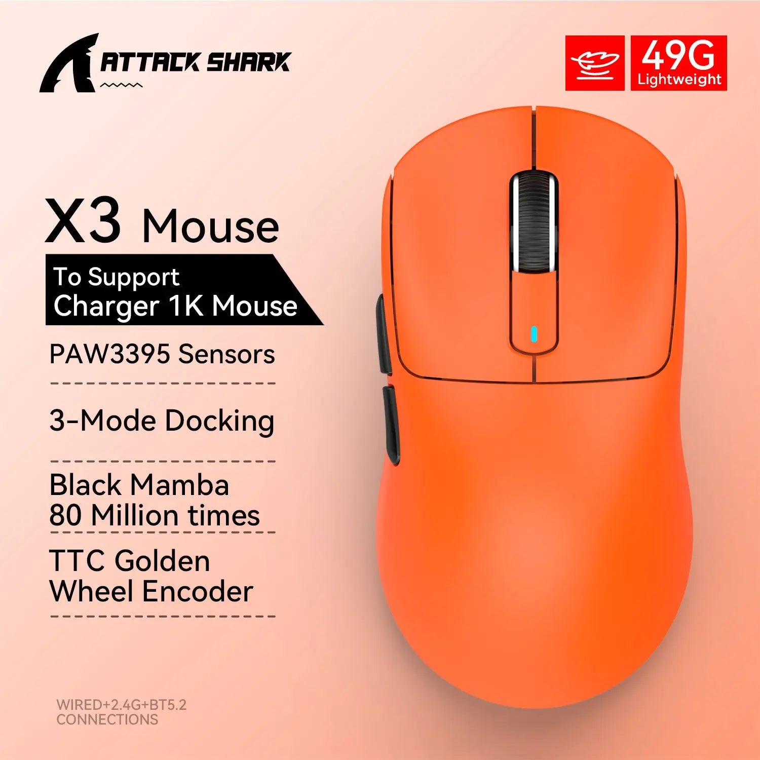 Attack Shark X3 Pro Wireless Gaming Mouse – 26,000 DPI | PAW3395 | Tri-Mode