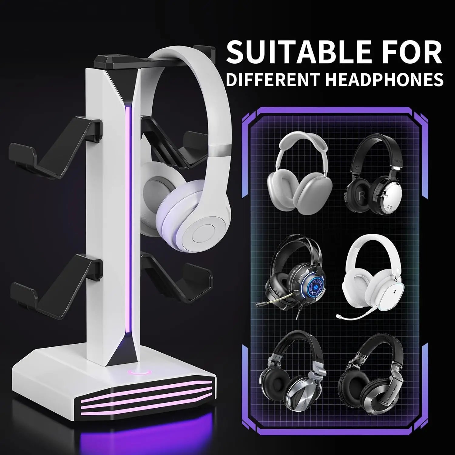 🎮 RGB Gaming Headset & Controller Stand with USB & USB-C Charging
