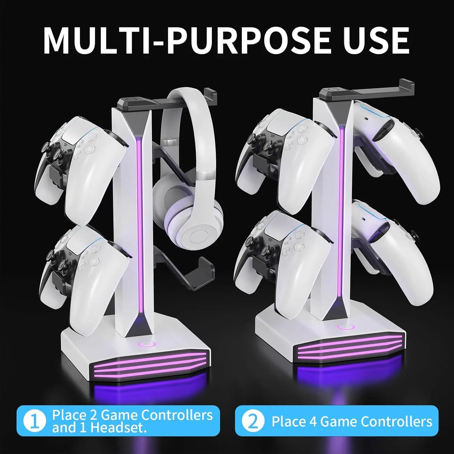 🎮 RGB Gaming Headset & Controller Stand with USB & USB-C Charging