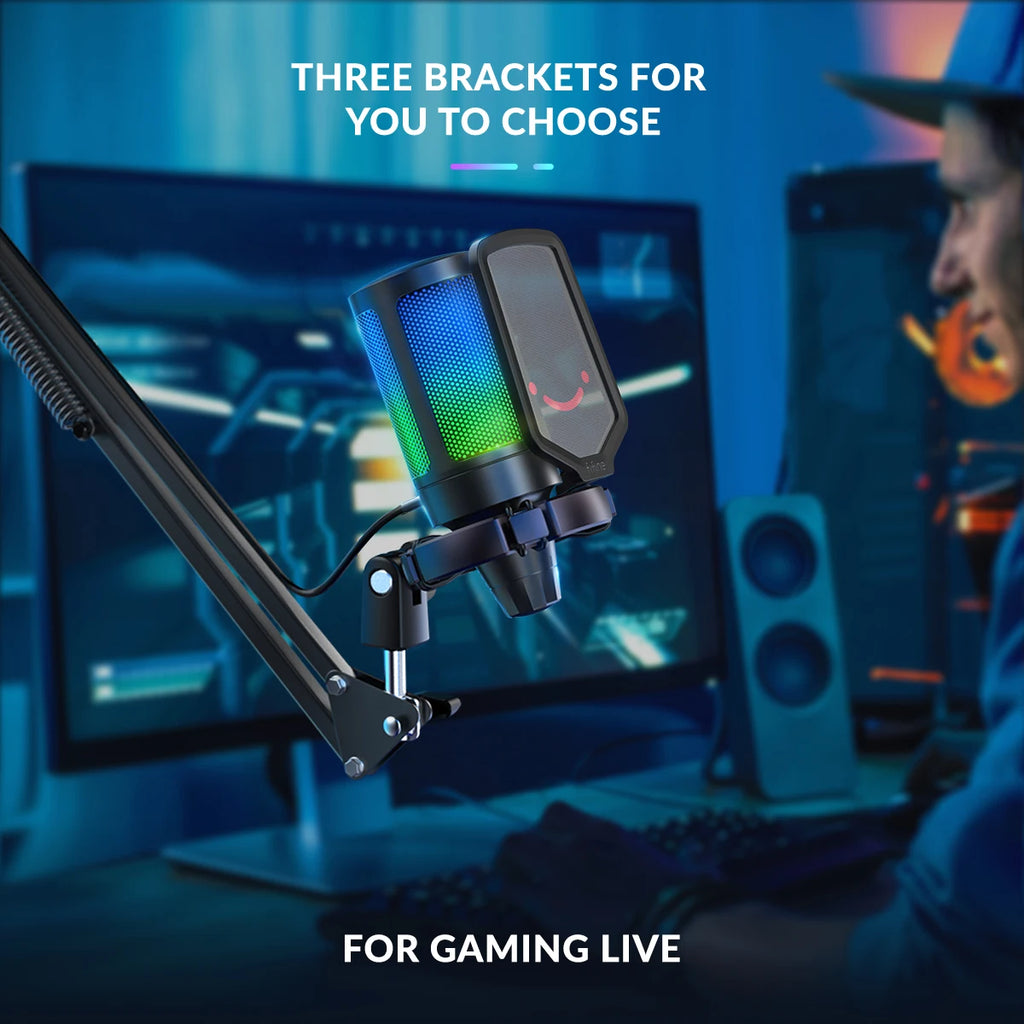 FIFINE A6T RGB USB Gaming Microphone Kit – Premium Condenser Microphone with Boom Arm | Touch Mute | Cardioid
