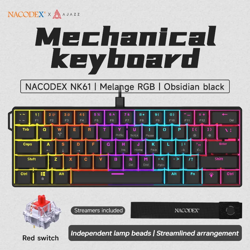 AJAZZ NK61 RGB Mechanical Gaming Keyboard – 61 Keys, Hot-Swappable