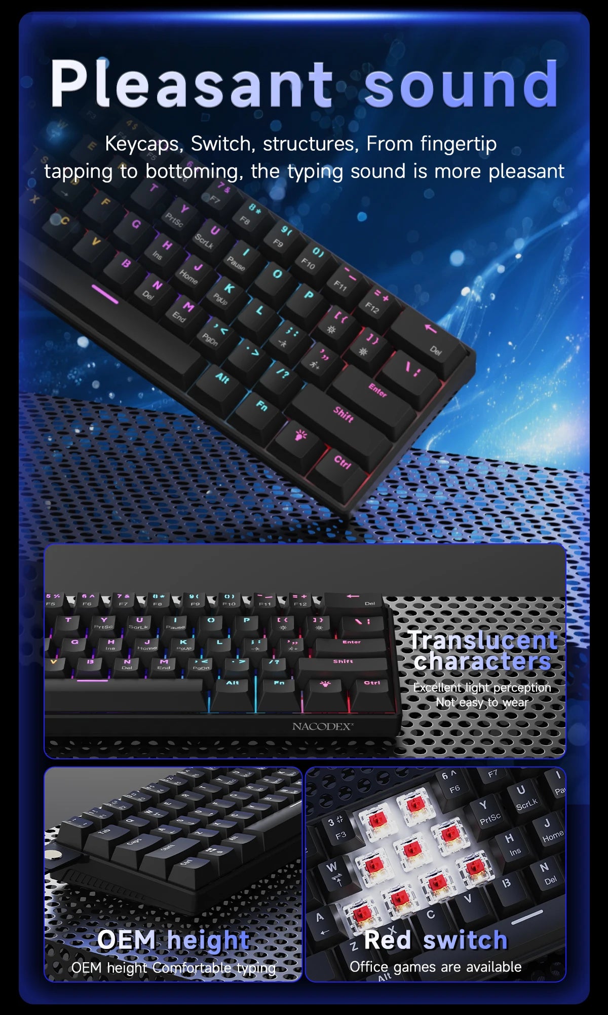 AJAZZ NK61 RGB Mechanical Gaming Keyboard – 61 Keys, Hot-Swappable