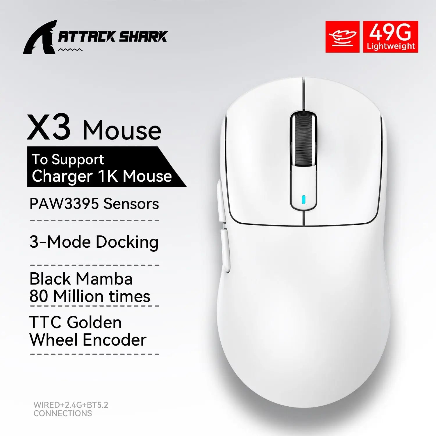 Attack Shark X3 Pro Wireless Gaming Mouse – 26,000 DPI | PAW3395 | Tri-Mode