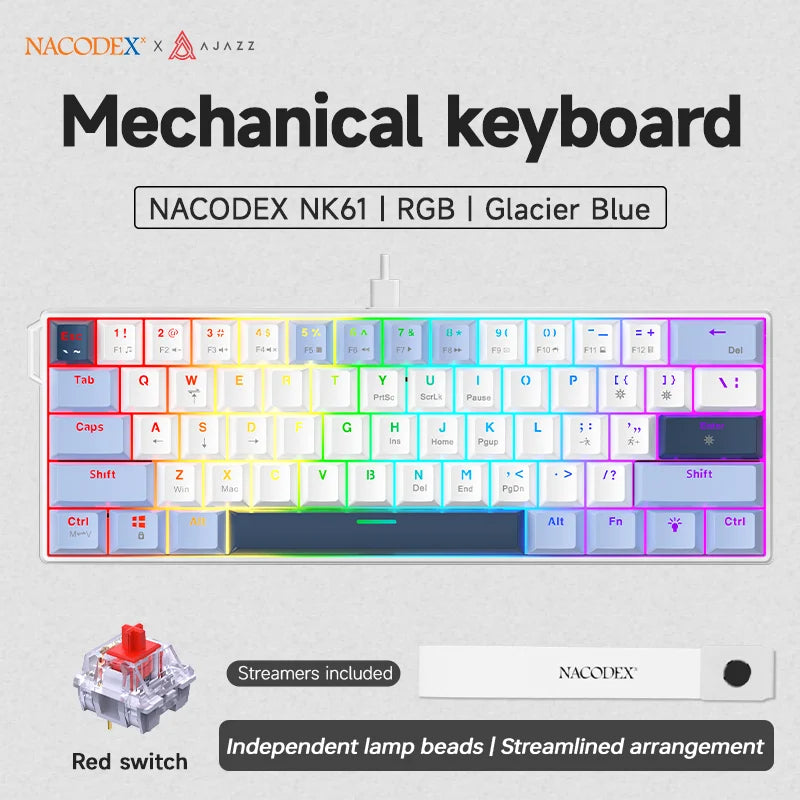 AJAZZ NK61 RGB Mechanical Gaming Keyboard – 61 Keys, Hot-Swappable