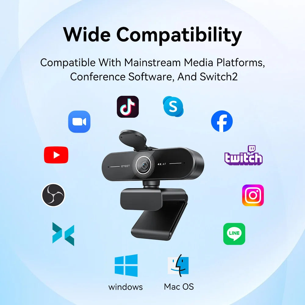 EMEET C60E 4K Ultra HD Webbkamera – Autofokus & 1080p 60 FPS