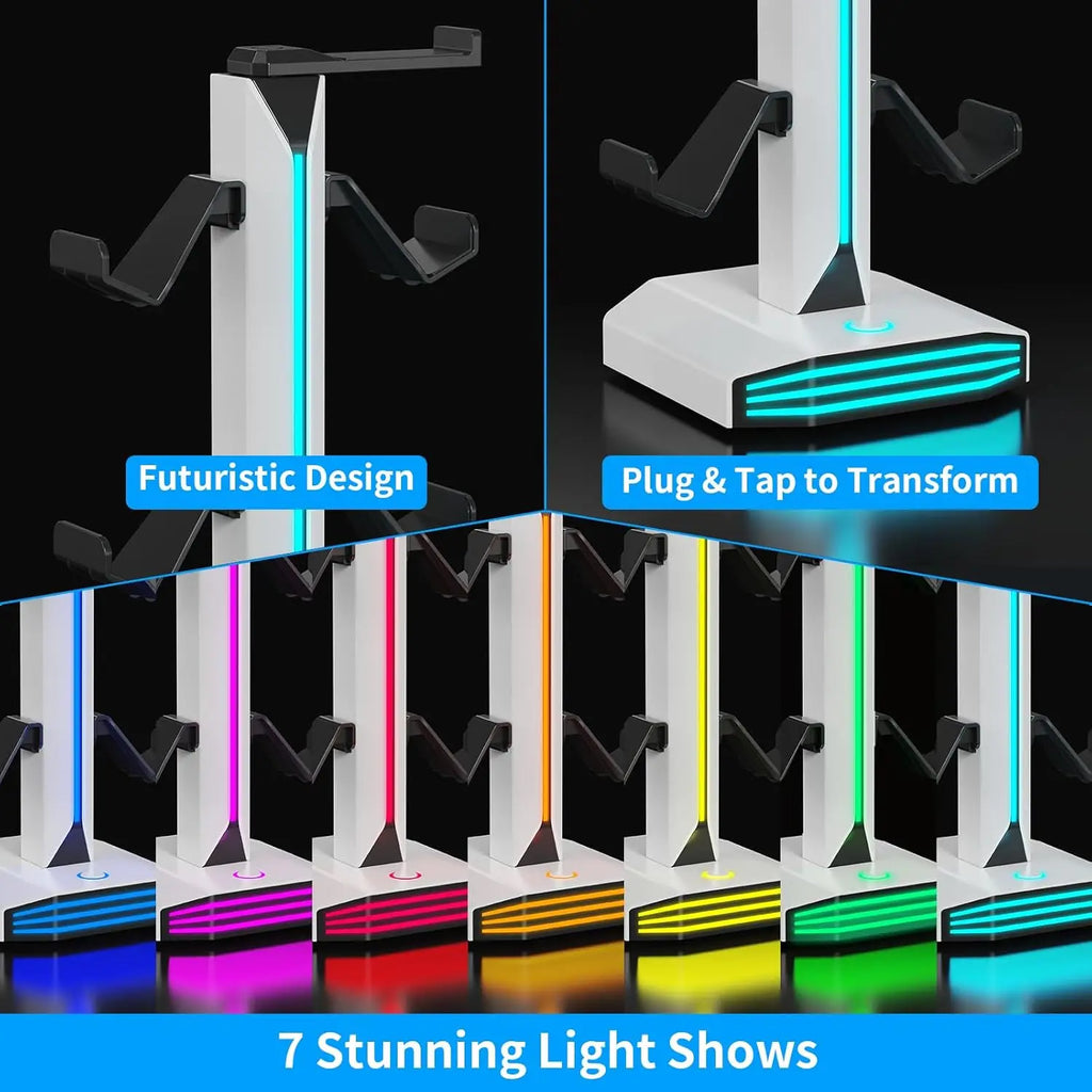 🎮 RGB Gaming Headset & Controller Stand with USB & USB-C Charging