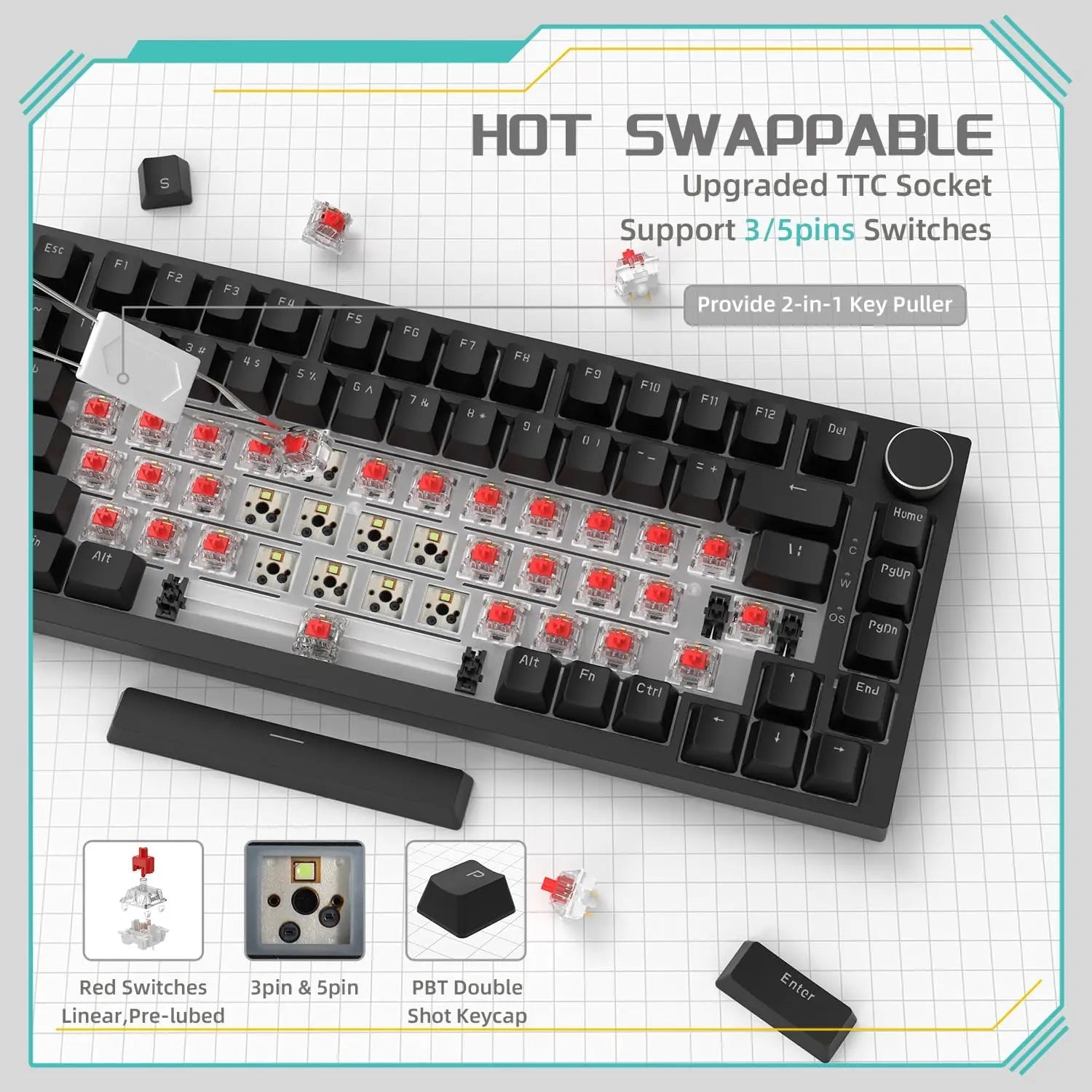 AJAZZ AK820 Wired Mechanical Gaming Keyboard – RGB, Hot-Swappable & 75% Layout