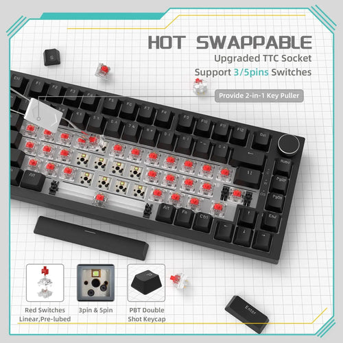 AJAZZ AK820 Wired Mechanical Gaming Keyboard – RGB, Hot-Swappable & 75% Layout