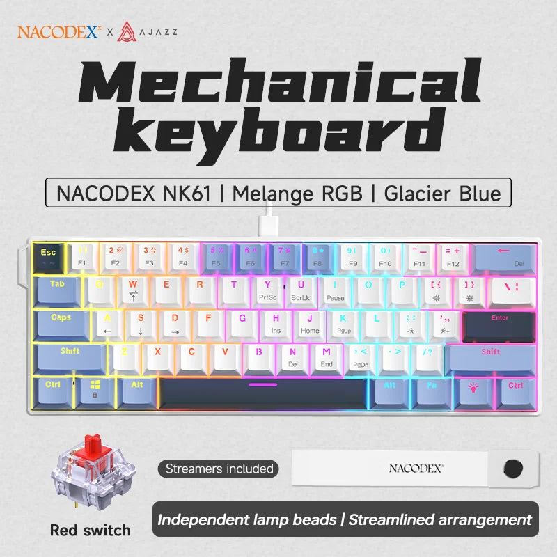 AJAZZ NK61 RGB Mechanical Gaming Keyboard – 61 Keys, Hot-Swappable